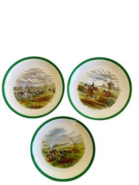 Vintage Copeland Spode Porcelain Hunting Equestrian Themed Saucer Plates Three